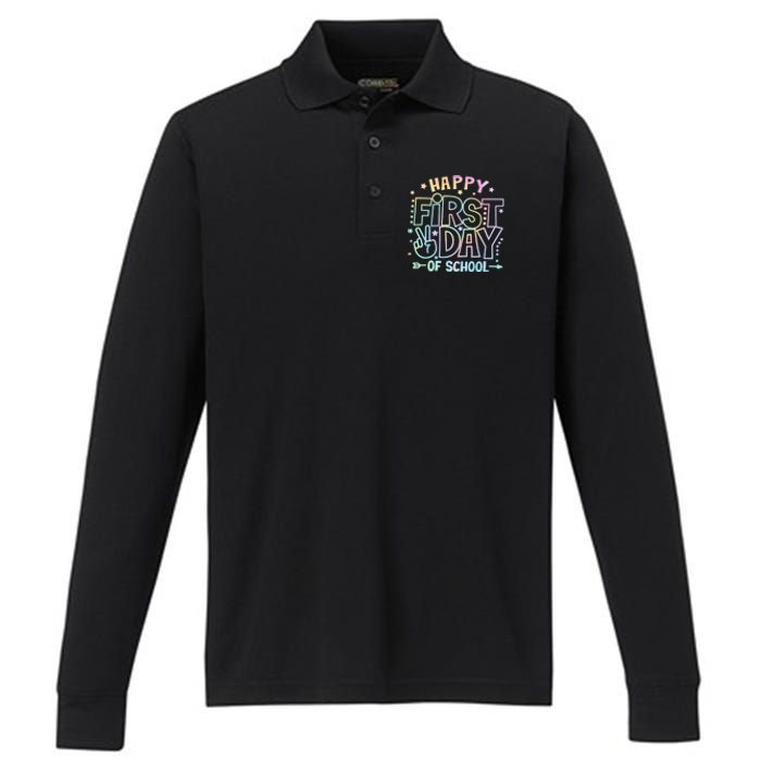 Happy First Day Of School Tie Dye Teacher Student Performance Long Sleeve Polo