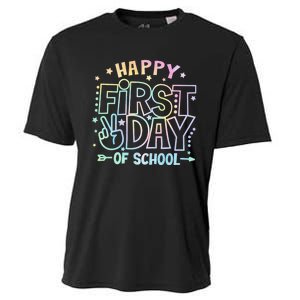 Happy First Day Of School Tie Dye Teacher Student Cooling Performance Crew T-Shirt