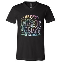 Happy First Day Of School Tie Dye Teacher Student V-Neck T-Shirt