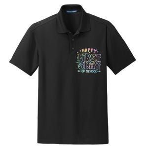 Happy First Day Of School Tie Dye Teacher Student Dry Zone Grid Polo