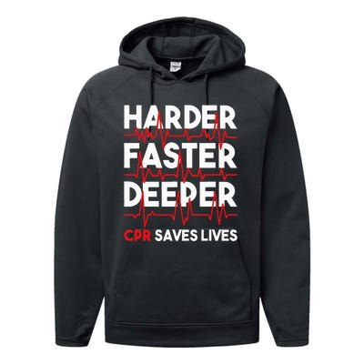 Harder Faster Deeper Cpr Funny Emt Ems Paramedic Performance Fleece Hoodie