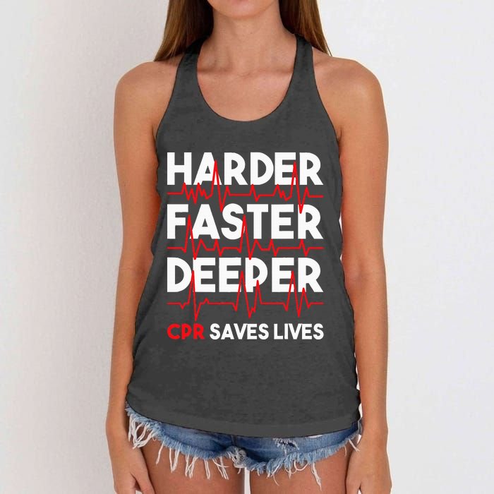 Harder Faster Deeper Cpr Funny Emt Ems Paramedic Women's Knotted Racerback Tank