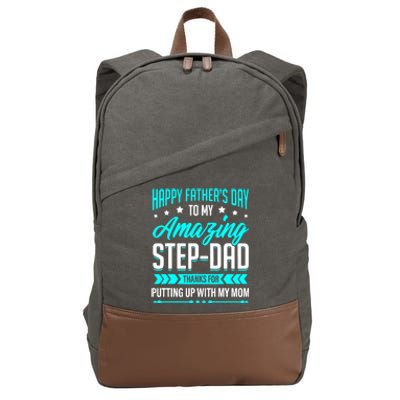 Happy Father's Day Step Dad Thanks for Putting Up With Mom Cotton Canvas Backpack