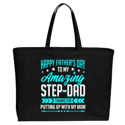 Happy Father's Day Step Dad Thanks for Putting Up With Mom Cotton Canvas Jumbo Tote