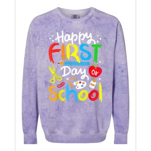 Happy First Day Of School Teachers Students Back To School Colorblast Crewneck Sweatshirt