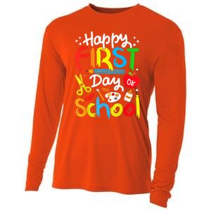 Happy First Day Of School Teachers Students Back To School Cooling Performance Long Sleeve Crew