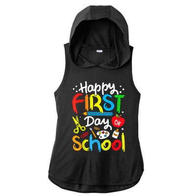 Happy First Day Of School Teachers Students Back To School Ladies PosiCharge Tri-Blend Wicking Draft Hoodie Tank