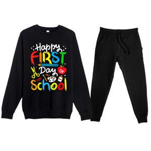 Happy First Day Of School Teachers Students Back To School Premium Crewneck Sweatsuit Set