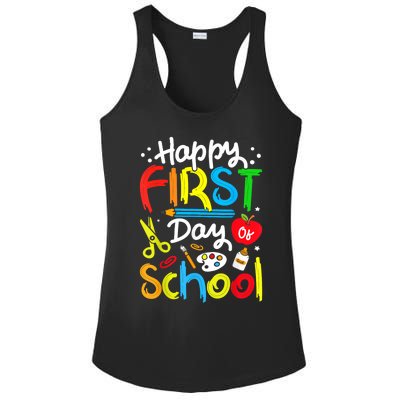 Happy First Day Of School Teachers Students Back To School Ladies PosiCharge Competitor Racerback Tank