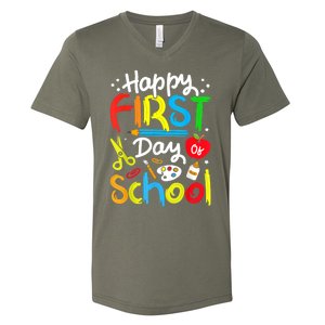 Happy First Day Of School Teachers Students Back To School V-Neck T-Shirt