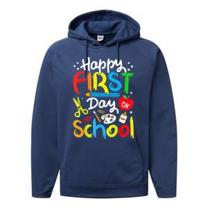 Happy First Day Of School Teachers Students Back To School Performance Fleece Hoodie