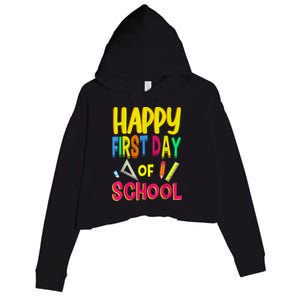 Happy First Day Of School Back To School Student Teacher Crop Fleece Hoodie