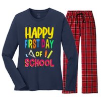 Happy First Day Of School Back To School Student Teacher Women's Long Sleeve Flannel Pajama Set 