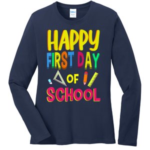 Happy First Day Of School Back To School Student Teacher Ladies Long Sleeve Shirt