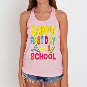 Happy First Day Of School Back To School Student Teacher Women's Knotted Racerback Tank