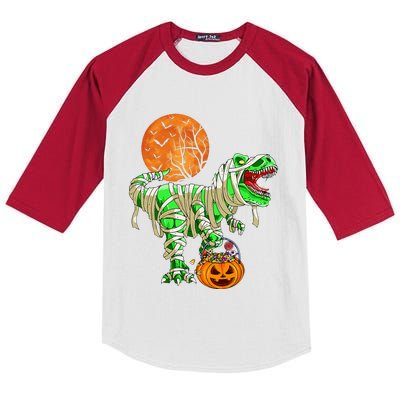 Halloween For Dinosaur T Rex Mummy Pumpkin Kids Colorblock Raglan Jersey