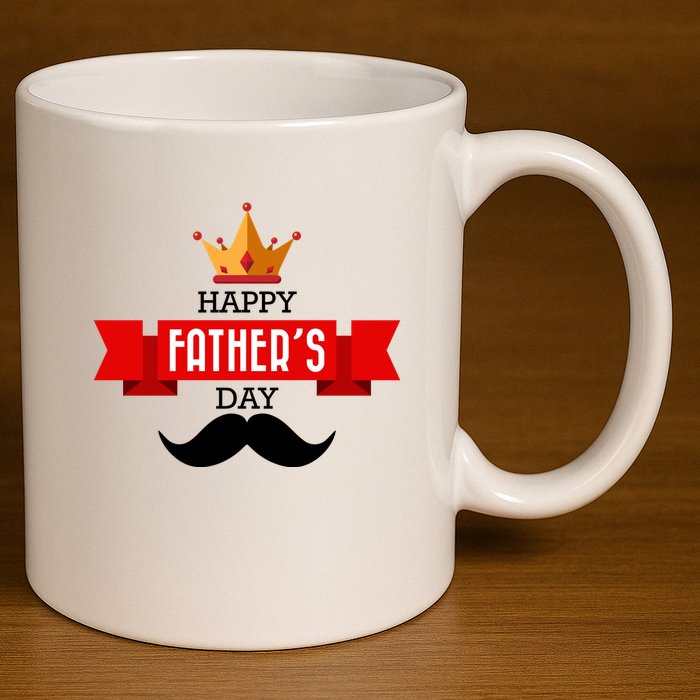 Happy Father's Day Crown Mustache 11oz C Handle Ceramic Mug