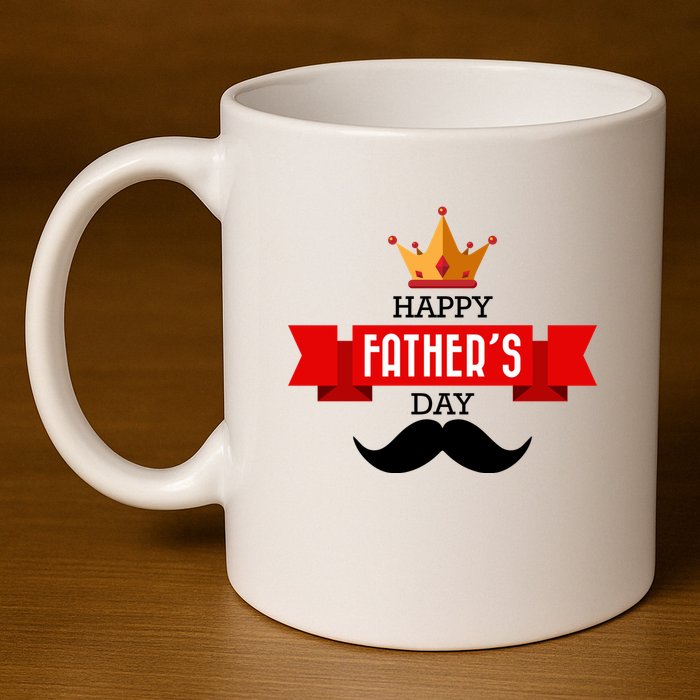 Happy Father's Day Crown Mustache 11oz C Handle Ceramic Mug
