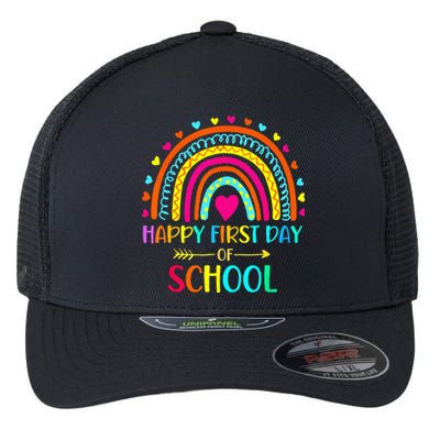 Happy First Day Of School Rainbow Back To School Teacher Flexfit Unipanel Trucker Cap