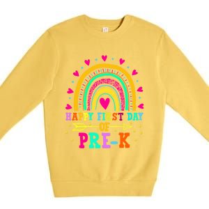 Happy First Day Of PreK Rainbow Heart Teacher Students Gift Premium Crewneck Sweatshirt