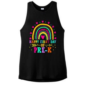 Happy First Day Of PreK Rainbow Heart Teacher Students Gift Ladies PosiCharge Tri-Blend Wicking Tank