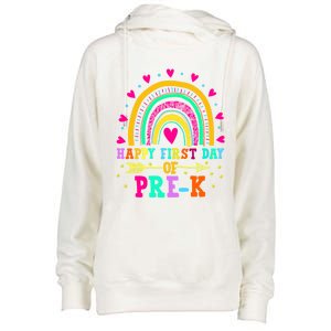 Happy First Day Of PreK Rainbow Heart Teacher Students Gift Womens Funnel Neck Pullover Hood