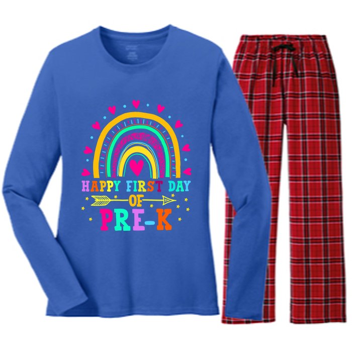 Happy First Day Of PreK Rainbow Heart Teacher Students Gift Women's Long Sleeve Flannel Pajama Set 