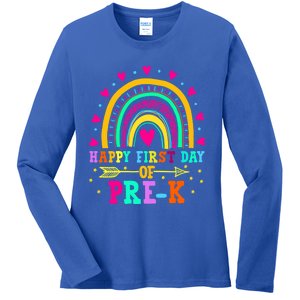 Happy First Day Of PreK Rainbow Heart Teacher Students Gift Ladies Long Sleeve Shirt