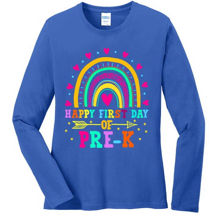 Happy First Day Of PreK Rainbow Heart Teacher Students Gift Ladies Long Sleeve Shirt