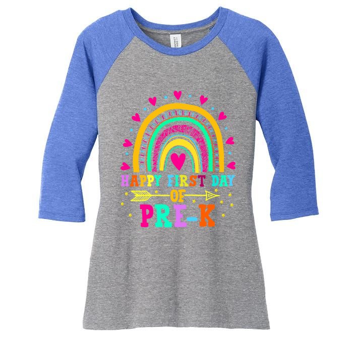 Happy First Day Of PreK Rainbow Heart Teacher Students Gift Women's Tri-Blend 3/4-Sleeve Raglan Shirt