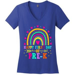 Happy First Day Of PreK Rainbow Heart Teacher Students Gift Women's V-Neck T-Shirt