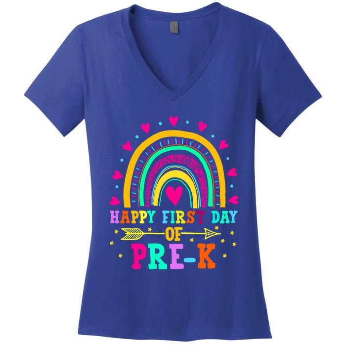 Happy First Day Of PreK Rainbow Heart Teacher Students Gift Women's V-Neck T-Shirt