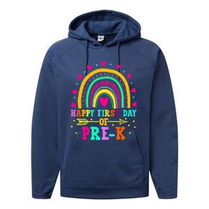 Happy First Day Of PreK Rainbow Heart Teacher Students Gift Performance Fleece Hoodie