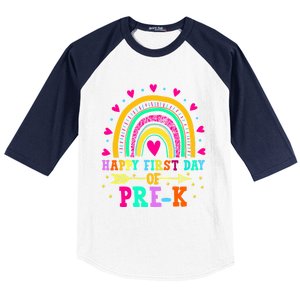 Happy First Day Of PreK Rainbow Heart Teacher Students Gift Baseball Sleeve Shirt