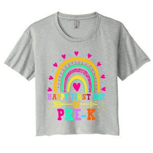 Happy First Day Of PreK Rainbow Heart Teacher Students Gift Women's Crop Top Tee