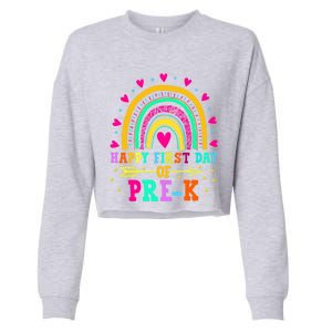 Happy First Day Of PreK Rainbow Heart Teacher Students Gift Cropped Pullover Crew