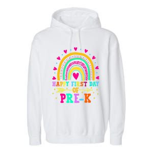 Happy First Day Of PreK Rainbow Heart Teacher Students Gift Garment-Dyed Fleece Hoodie