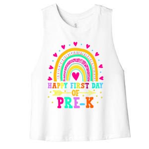 Happy First Day Of PreK Rainbow Heart Teacher Students Gift Women's Racerback Cropped Tank