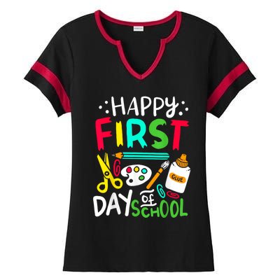 Happy First Day Of School Teacher Back To School Student Ladies Halftime Notch Neck Tee