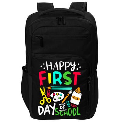 Happy First Day Of School Teacher Back To School Student Impact Tech Backpack