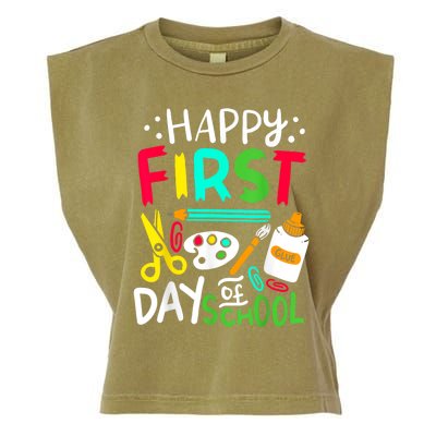 Happy First Day Of School Teacher Back To School Student Garment-Dyed Women's Muscle Tee