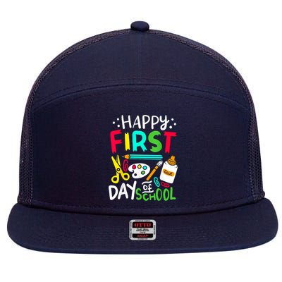 Happy First Day Of School Teacher Back To School Student 7 Panel Mesh Trucker Snapback Hat
