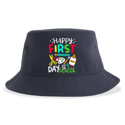 Happy First Day Of School Teacher Back To School Student Sustainable Bucket Hat