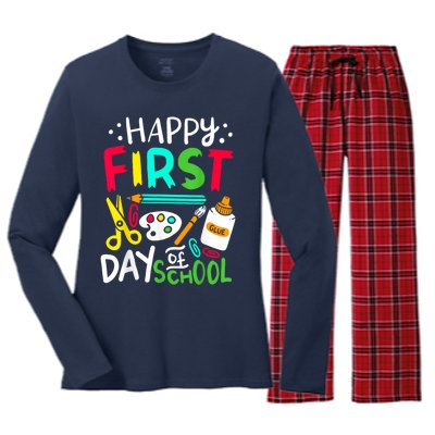 Happy First Day Of School Teacher Back To School Student Women's Long Sleeve Flannel Pajama Set 