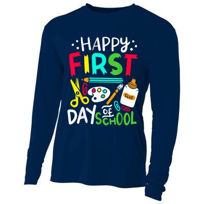 Happy First Day Of School Teacher Back To School Student Cooling Performance Long Sleeve Crew