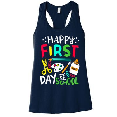 Happy First Day Of School Teacher Back To School Student Women's Racerback Tank