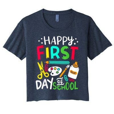 Happy First Day Of School Teacher Back To School Student Women's Crop Top Tee