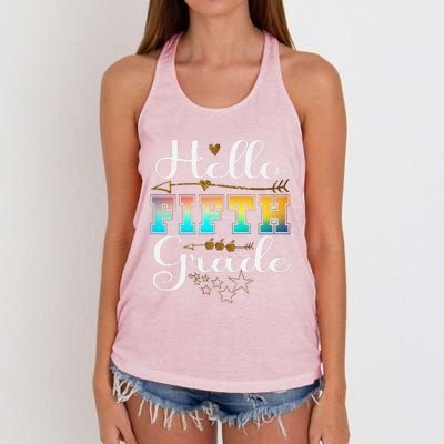 Hello First Day Of 5th Grade Team Hello Fifth Grade Squad Women's Knotted Racerback Tank