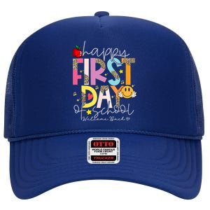 Happy First Day Of School Welcome Back To School Teachers Gift High Crown Mesh Back Trucker Hat