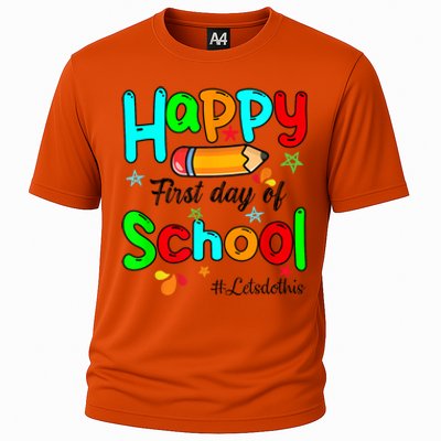 Happy First Day Of School Teacher Back To School Boy Girl Cooling Performance Crew T-Shirt